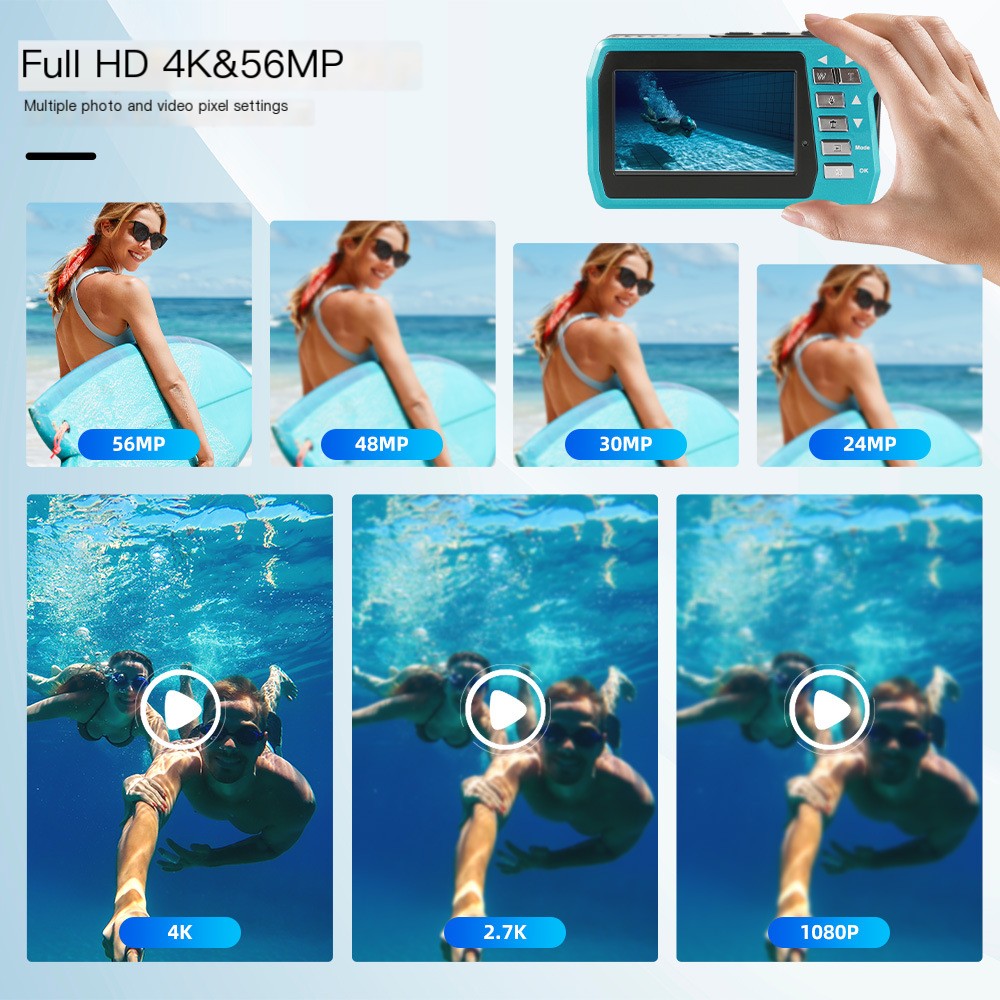 4K Waterproof Digital Camera with Dual Screens